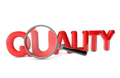 放大鏡檢查'QUALITY'單詞的插圖，表現(xiàn)上海駿材制定執(zhí)行嚴(yán)格產(chǎn)品質(zhì)量標(biāo)準(zhǔn)
